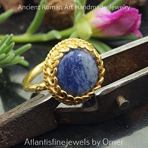  Turkish Lapis Ring Handmade Designer Jewelry By Omer 925 Sterling Silver 24 k Yellow Gold Plated