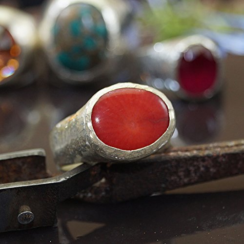 Omer Coral Men's Ring Handmade 925 Sterling Silver Turkish Artisan Jewelry