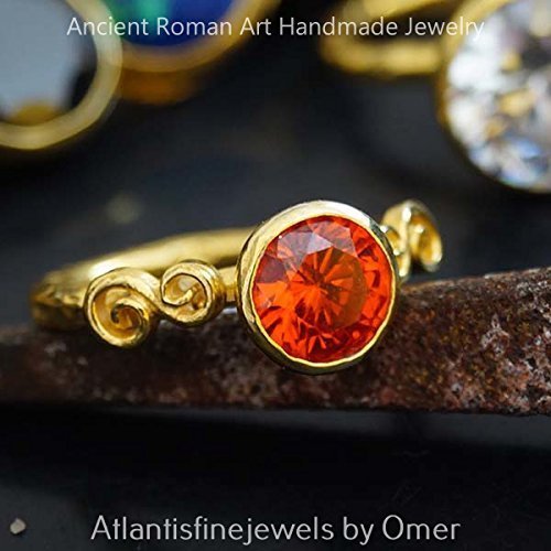 Turkish Orange Topaz Ring Handmade Designer Jewelry By Omer 925 Sterling Silver 24 k Yellow Gold Plated