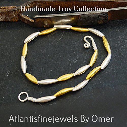 2 Tone Sterling Silver Handmade Ancient Troy Bracelet By Omer 24k Gold Vermeil