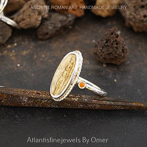 Handmade Orange Topaz Coin Ring By Omer 925k Sillver Fine Jewelry