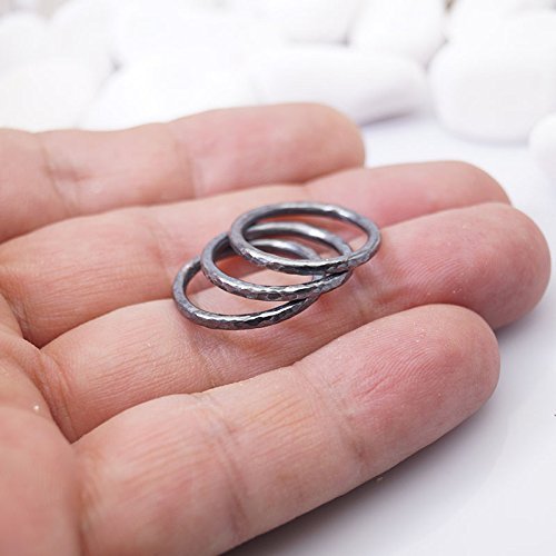 Sterling Silver Handmade 3 Hammered Oxidized Stack Ring Set By Omer