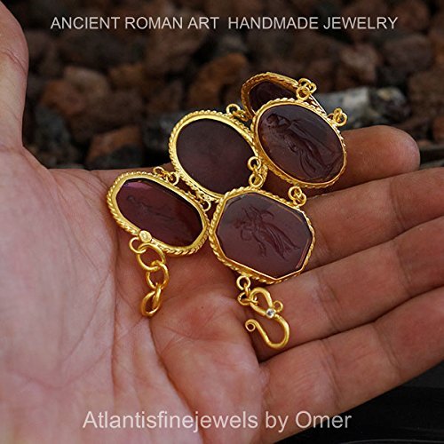 Roman Art Handmade İntaglio Bracelet 24k Gold Yellow Over 925 Silver By Omer