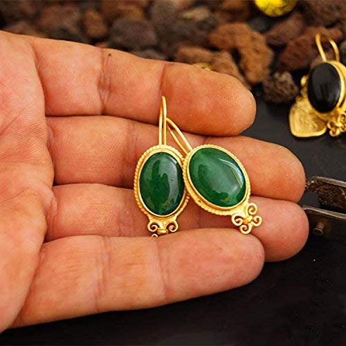 925 Silver Designer Jewelry Roman Art Green Jade Earrings 24k Gold Vermeil Omer