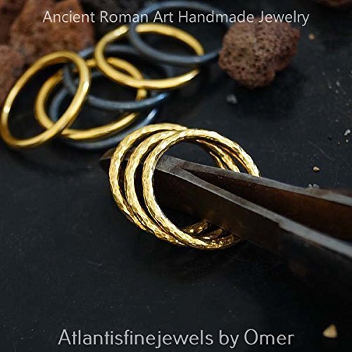 Handmade 3 Hammered Stack Ring Set 24k Yellow Gold Vermeil 925 k Silver By Omer