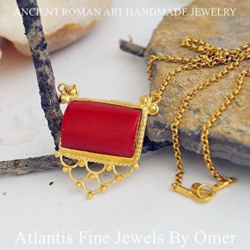 Handmade Coral Necklace 24k Yellow Gold Over 925 k Silver By Omer Handmade