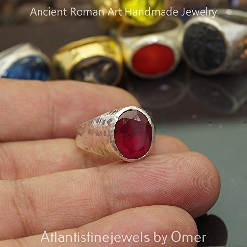 Bold Collection By Omer Large Ruby Unisex Ring Handmade 925 Sterling Silver