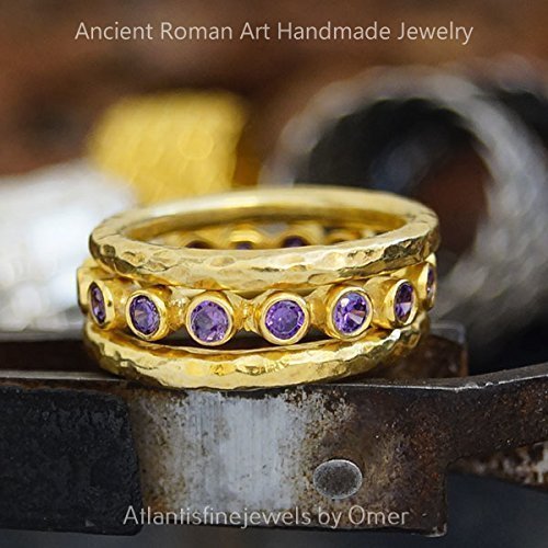  Turkish Amethyst Eternıty Ring Handmade Designer Jewelry By Omer 925 Sterling Silver 24 k Yellow Gold Plated