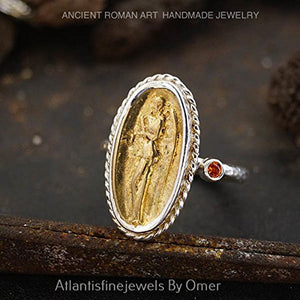 Handmade Orange Topaz Coin Ring By Omer 925k Sillver Fine Jewelry