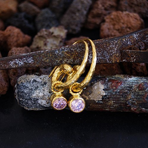  Turkish Pink Topaz Earrings Handmade Designer Jewelry By Omer 925 Sterling Silver 24 k Yellow Gold Plated