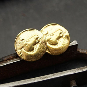 Omer Handmade Stud Horse Coin Turkish Earrings Ancient Roman Art Fine Jewelry