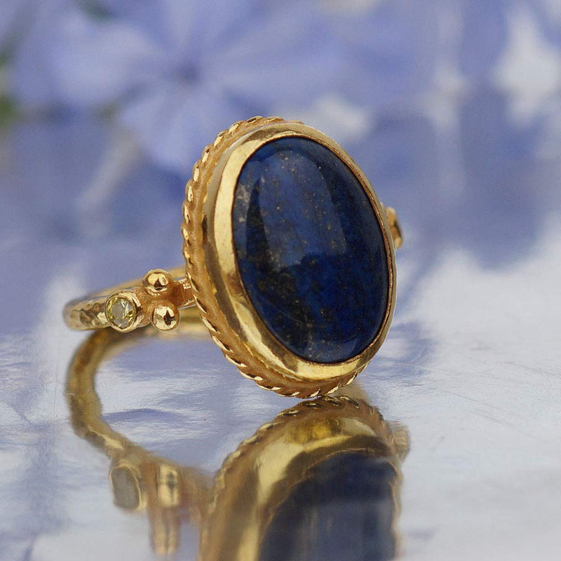  Turkish Lapis Lazulli Ring Handmade Designer Jewelry By Omer 925 Sterling Silver 24 k Yellow Gold Plated