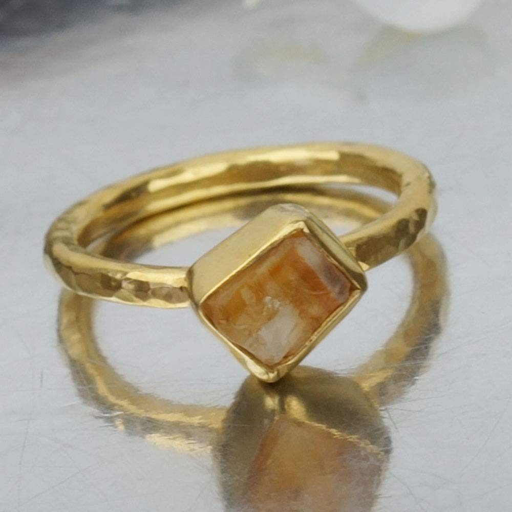 Turkish Citrine Stack Ring Handmade Designer Jewelry By Omer 925 Sterling Silver 24 k Yellow Gold Plated