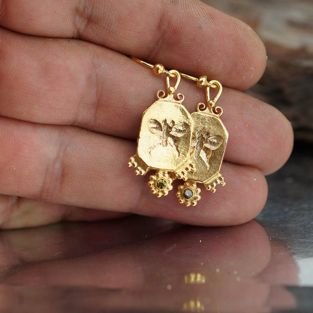 925 k Silver Butterfly Coin Peridot Hook Earrings Turkish Fine Jewelry By Omer