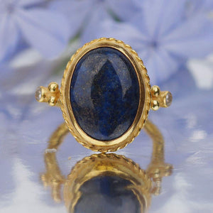 925 Silver Lapis & Canary Yellow Topaz Ancient Handmade Ring By Omer 24 k Gold V