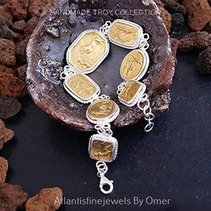 Handmade Ancient Roman Art Coin Bracelet By Omer 925k Sterling Silver