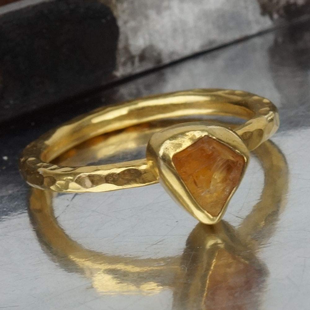 Turkish Citrine Stack Ring Handmade Designer Jewelry By Omer 925 Sterling Silver 24 k Yellow Gold Plated