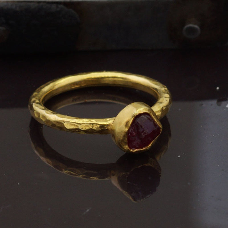 Handmade Rough Ruby Stack Ring By Omer 24k Vermeil Sterling Silver Size 7