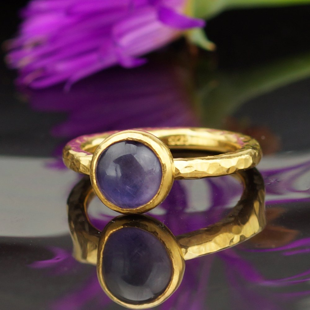  Turkish Amethyst Ring Handmade Designer Jewelry By Omer 925 Sterling Silver 24 k Yellow Gold Plated