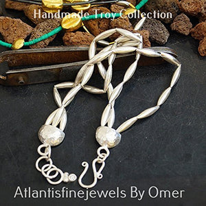 Handmade 3 Strand Troy Grain Bracelet W/ Hammered "S" Clasp Fine Sterling Silver