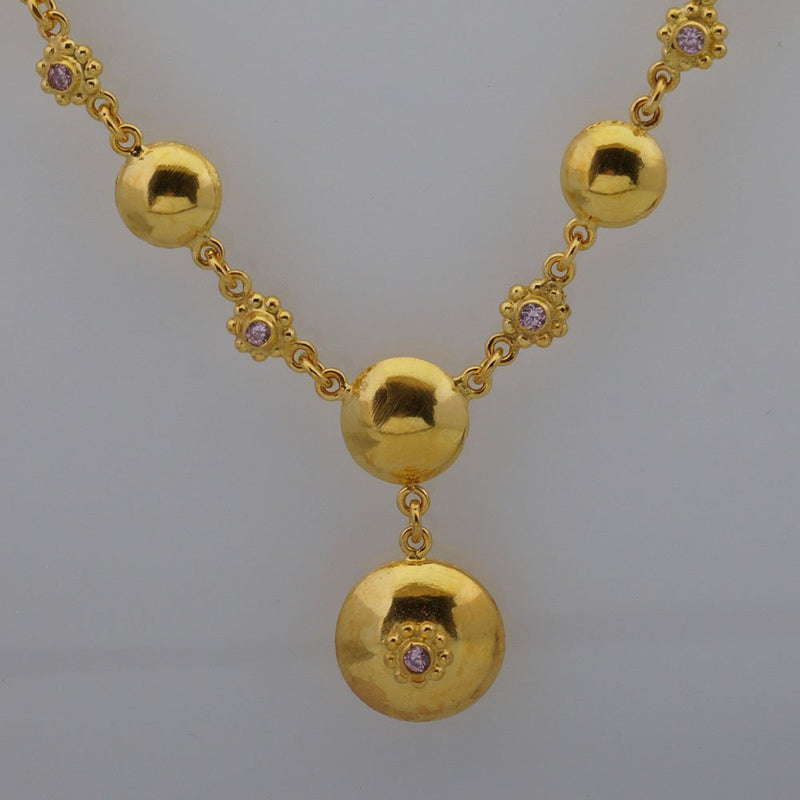 Turkish Silver 925k Anatolian Large Ancient Art Troy Bead W/ Pink Topaz Necklace