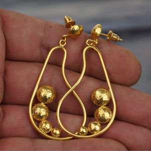 925 Silver Handmade Circle Collection Hammered Earrings By Omer 24k Gold Plated