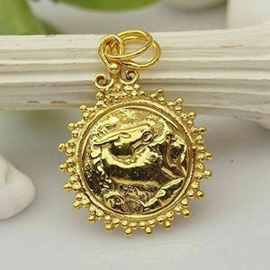 Sterling Silver Horse Coin Pendant 24k Yellow Gold Vermeil Ancient Art Jewelry