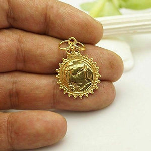 Sterling Silver Horse Coin Pendant 24k Yellow Gold Vermeil Ancient Art Jewelry