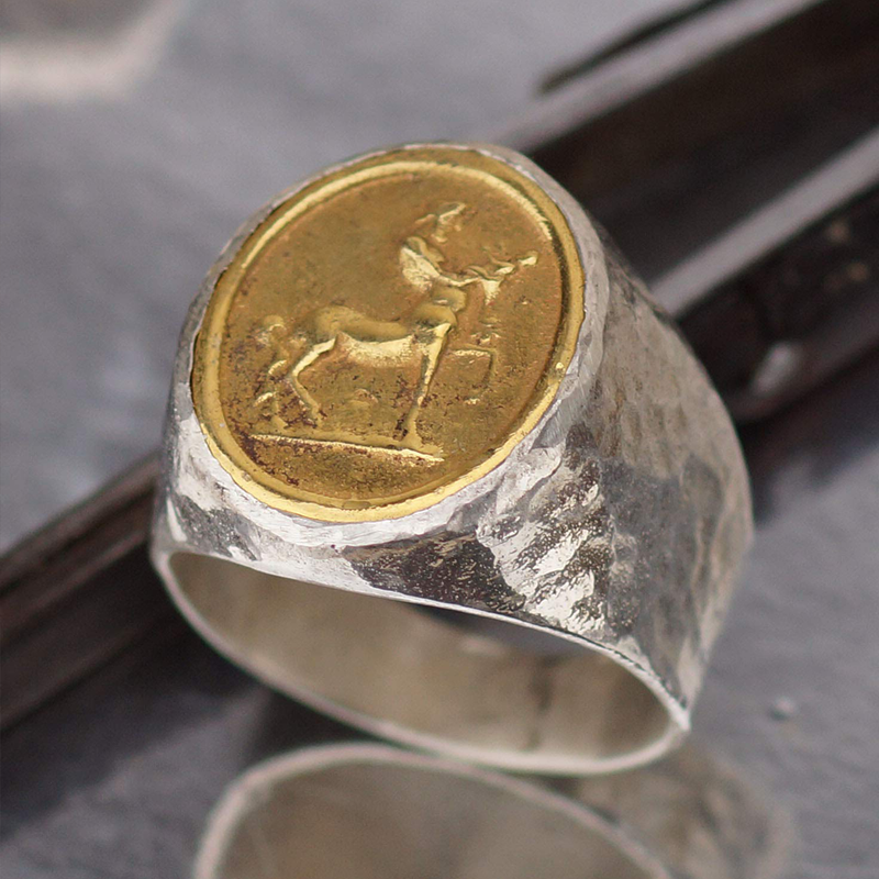 AtlantisFineJewels 925 k Sterling Silver Wide Centaur Coin Men's Ring Handmade