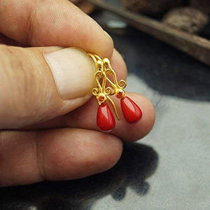 925 Silver Turkish Jewelry Red Jade/Topaz Tiny Earrings 24k Gold Vermeil Handcrafted Turkish Designer Jewelry by Omer Women Fine Earrings