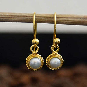 925 Silver Handmade Dainty Pearl Earrings 24 k Gold Vermeil Turkish Fine Jewelry