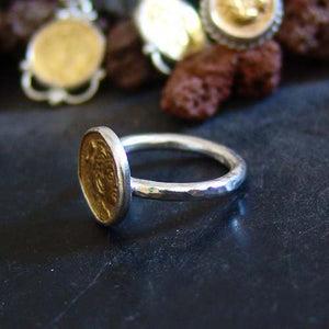Hand Hammered Alexander Coin Ring 925 k Sterling Silver Handmade By Omer