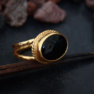 925k Sterling Silver Double Shank Black Onyx Handmade Ring 24k Gold Vermeil Hand