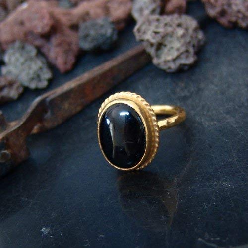 Sterling Silver Black Onyx Handmade Ring With Rope 24k Gold Vermeil Handcrafted