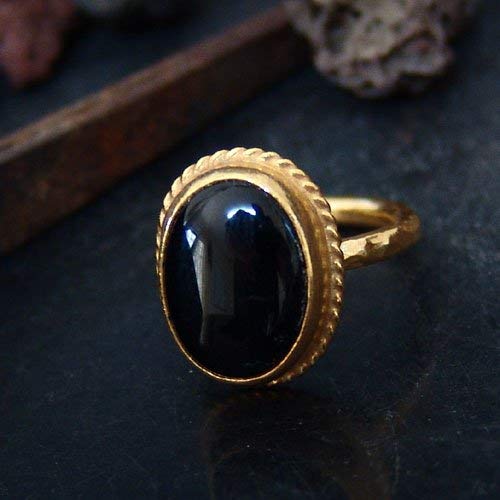 Turkish Onyx Ring Handmade Designer Jewelry By Omer 925 Sterling Silver 24 k Yellow Gold Plated