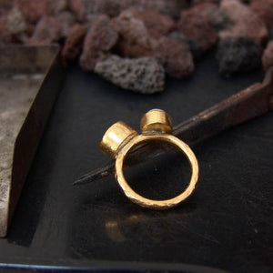 Sterling Silver Garnet & Pearl Ring 24k Yellow Gold Vermeil, Turkish Jewelry