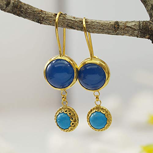  Turkish Chalcedony Earrings Handmade Designer Jewelry By Omer 925 Sterling Silver 24 k Yellow Gold Plated