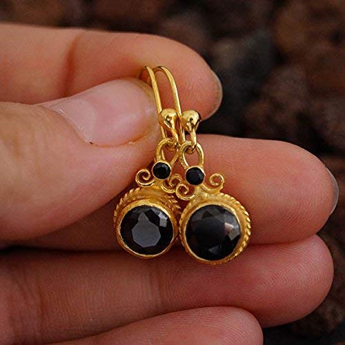 Sterling Silver Black Onyx Handmade Earrings By Omer 24k Yellow Gold Vermeil