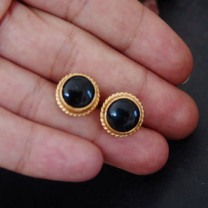 925 Sterling Silver Roman Art Onyx Stud Earrings 24k Gold Vermeil Handcrafted Turkish Designer Jewelry Women Earrings