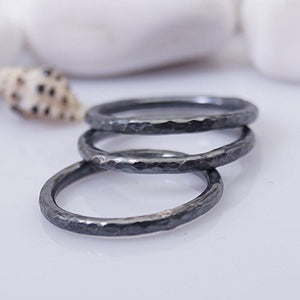 By Omer Turkish Sterling Silver Handmade 3 Hammered Oxidized Stack Ring Set