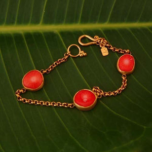 Red Coral Designer Bracelet By Omer 24k Yellow Gold Over Sterling Silver