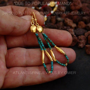 Anatolian Heishi Turquoise Troy Earrings 24k Gold Over 925k Silver By Omer