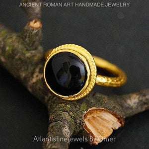  Turkish Onyx Ring Handmade Designer Jewelry By Omer 925 Sterling Silver 24 k Yellow Gold Plated