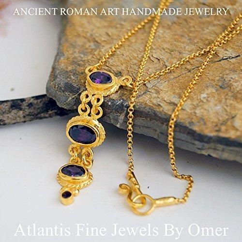 Amethyst Row Necklace 925k Sterling Silver 24k Gold Vermeil Handmade By Omer