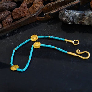 925 Sillver Handmade Roman Art Heishi Turquoise Bracelet Omer 24k Gold Vermeil
