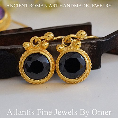 Turkish Onyx Earrings  Handmade Designer Jewelry By Omer 925 Sterling Silver 24 k Yellow Gold Plated