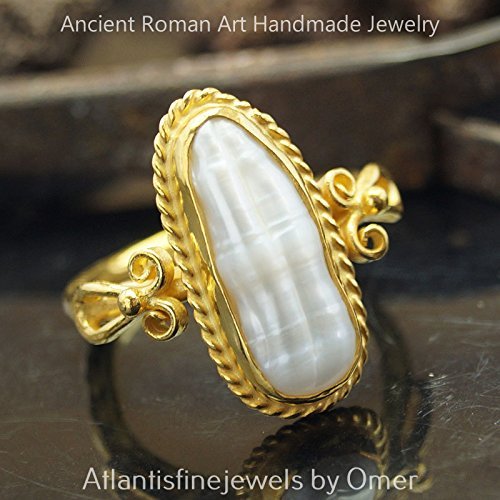  Turkish Pearl Ring Handmade Designer Jewelry By Omer 925 Sterling Silver 24 k Yellow Gold Plated