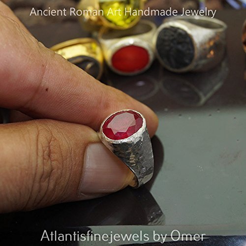 Turkish Hammered Ruby Large Ring 925 Sterling Silver 