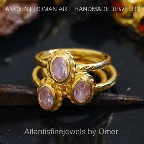  Turkish Pink Topaz Ring Handmade Designer Jewelry By Omer 925 Sterling Silver 24 k Yellow Gold Plated