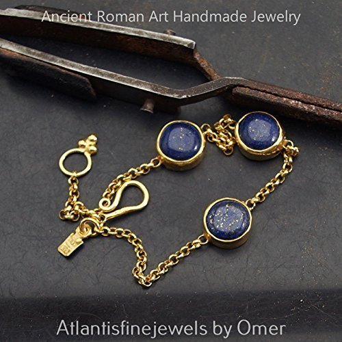Anatolian Handcrafted Turkish Lapis Chain Bracelet 24k Gold Over 925 k Silver By